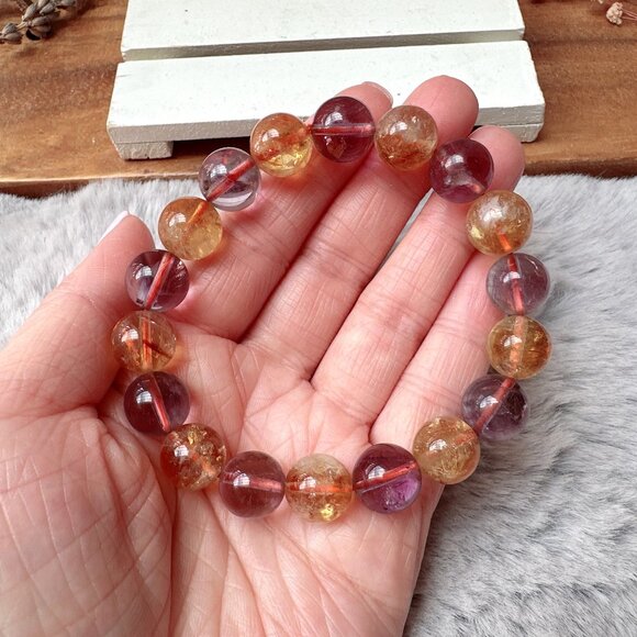 11mm Amethyst and Citrine Stretch Bracelet - Picture 1 of 7